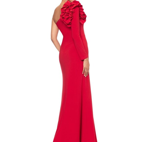 Xscape Petite One-Shoulder High-Slit Evening Gown – Red NWT Size 14P - Picture 5 of 5
